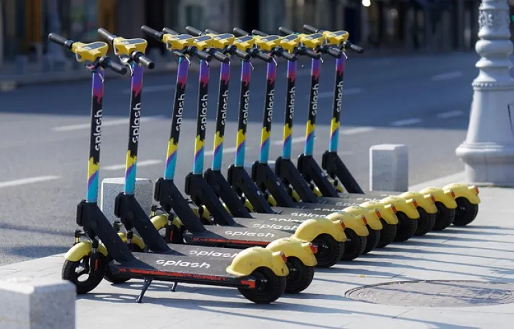 electric scooters, parking, the street, for rent, the sidewalk, urban, transport, e-scooters
