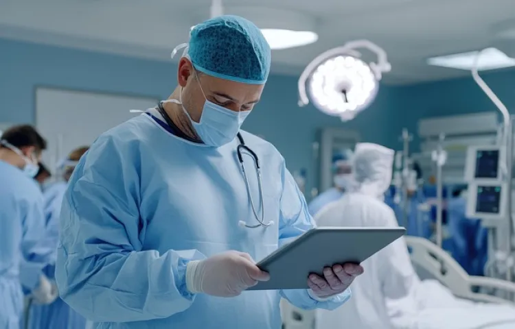 ai generated, surgeon, hospital surgery, medical, hospital, surgery, doctor, tablet, operating room, healthcare, surgeon tablet, operating, technology, analysis